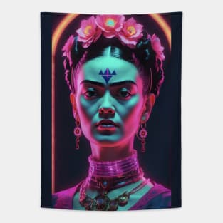 Frida's Neon Muse: Modern Portrait Tapestry