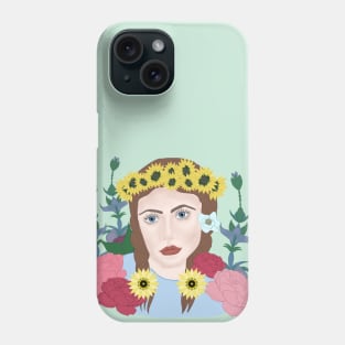 Girl with blue eyes with sunflowers and peonies Phone Case