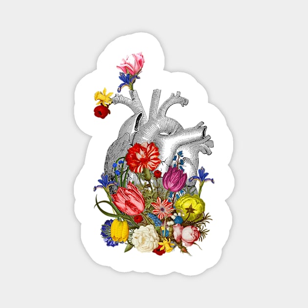 anatomical heart with colorful flowers Magnet by ysmnlettering