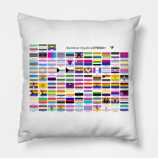 lgbtqia+ pride flags in Spanish Pillow