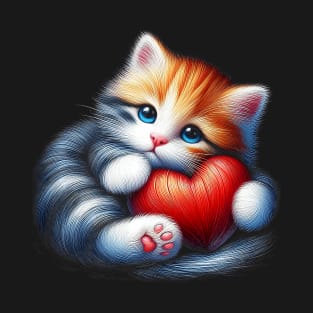 Sweet Cat Cuddling Heart for Valentine_s Day for Cat Lover Premium T-Shirt