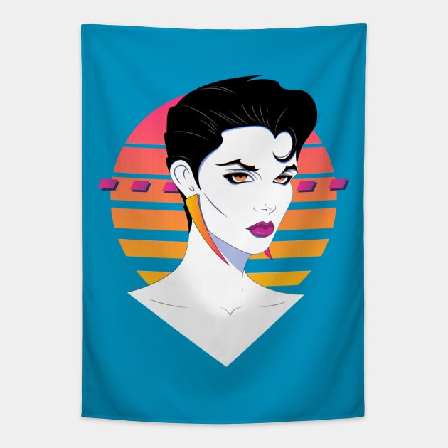 Retro Nagel Style Cyberpunk Portrait Tapestry by OldSalt