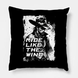 Ride Like The Wind Rugged VIntage Wild West Cowboy Quote Illustration Pillow