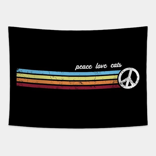 Retro Stripes Peace Love Cats Tapestry by Jitterfly