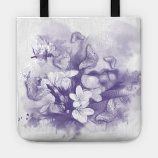 Ultraviolet tropical flowers and butterflies Tote