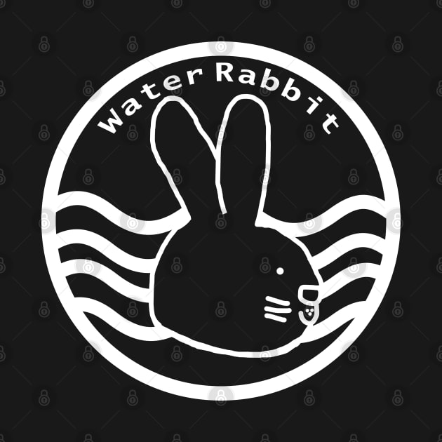 Water Rabbit Portrait White Line Chinese Zodiac by ellenhenryart