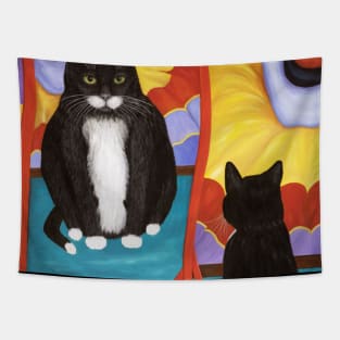 Tuxedo Cat and Fun House Mirror Tapestry