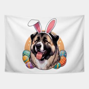 Central Asian Shepherd Dog with Bunny Ears Welcomes Easter Tapestry