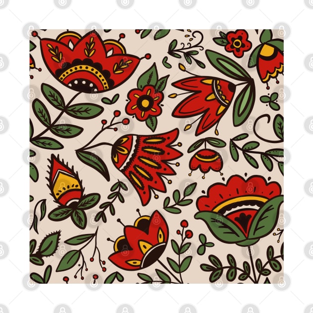 Folk art botanical pattern by scrambledpegs