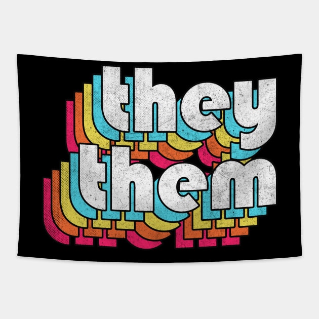 They/Them Pronouns -  Retro Style Rainbow Design Tapestry by DankFutura