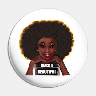 Black is beautiful girl with Afro hair, brown eyes and dark brown skin Pin