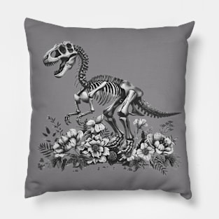 T-rex skeleton in flowers vintage Pillow