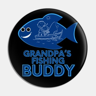 Happy vibes grandpa's fishing buddy blue Pin