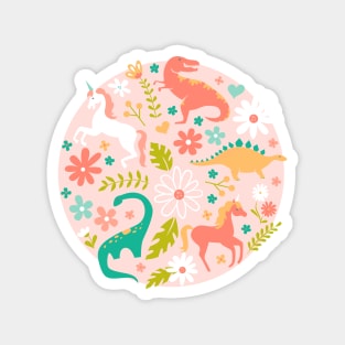 Dinosaurs + Unicorns on Pink Magnet