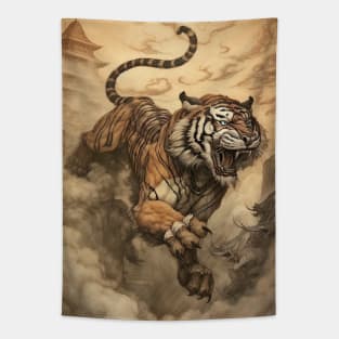 Running Tiger ancient art Tapestry