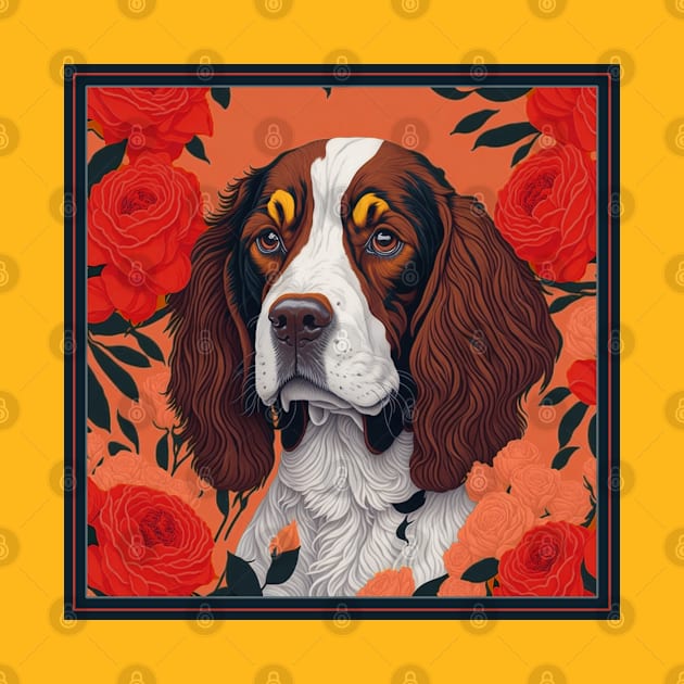 Dogs, spaniel and flowers, dog, style vector (red version spaniel) by xlhombat