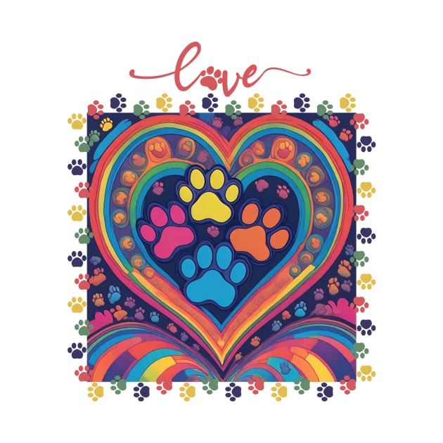 Dog paw print rainbow heart by Createdreams