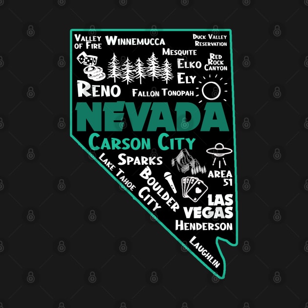 Carson City Nevada Map Las Vegas Winnemucca Reno Elko Ely Sparks Boulder City Henderson Laughkin by BoogieCreates