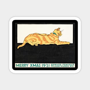 Merry Xmas with Handsome Yellow Cat Magnet