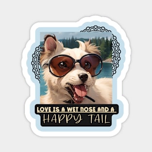 Love is a wet nose and a HAPPY TAIL (dog wears glasses) Magnet