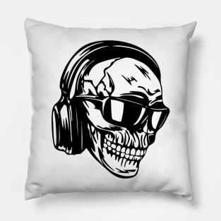 Skull with Headphones Funny Skull Pillow