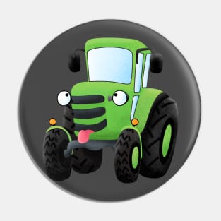 Cute green happy farm tractor cartoon illustration Pin