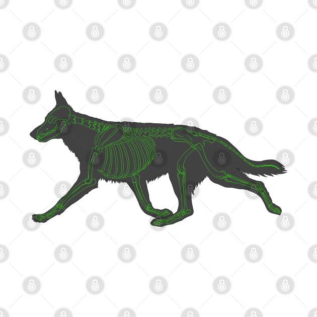 Halloween Design - Dog Skeleton Green by Earthy Fauna & Flora