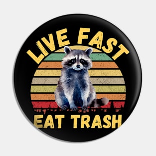 Live fast eat Trash Funny Raccoon Camping Vintage Pin