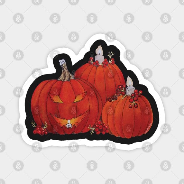 Watercolor Halloween Cheeky Glowing Pumpkins and Candles Magnet by Jessfm