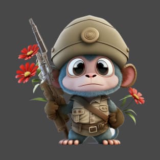 The monkey in uniform and flowers T-Shirt