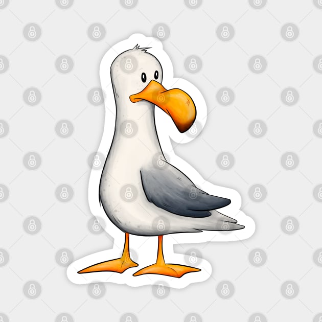 Funny Cartoon Seagull Cute Water-Bird Illustration Magnet by SkizzenMonster