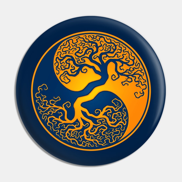 Yellow and Blue Tree of Life Yin Yang Pin by jeffbartels