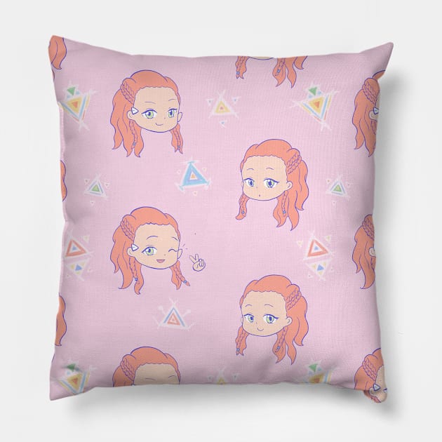 Chibi Aloy pattern (pink) Pillow by Silveretta