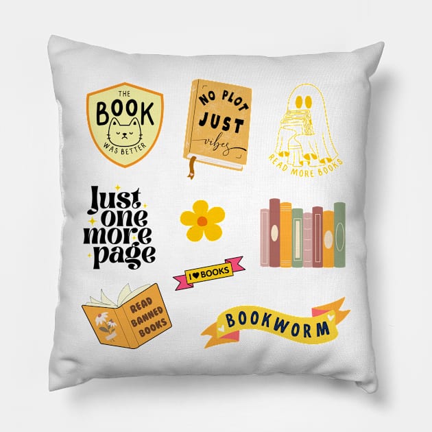 Yellow Bookish Pack Pillow by medimidoodles