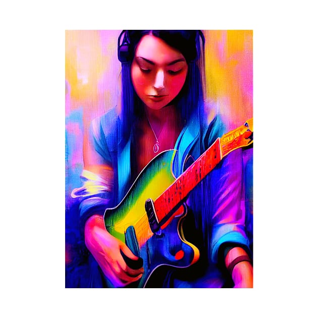 Girl On Guitar Glitch Art Rectangle Design by Edongski303 Teepublic Merch