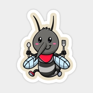 Cute Mosquito Holding Spoon And Fork Cartoon Magnet