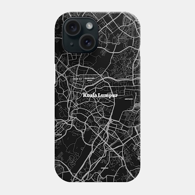 4K Kuala Lumpur Malaysia Map | HD Kuala Lumpur Malaysia Map | Black And White Map Of Kuala Lumpur Phone Case by benayache