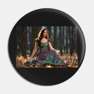 Beautiful woman in green dress outdoor Pin