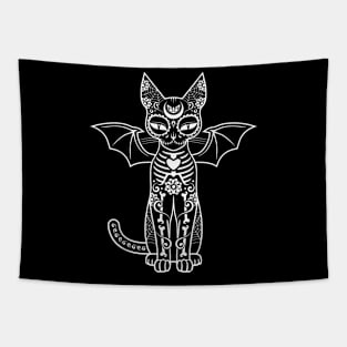 Skull Cat With Bat Wings Tapestry