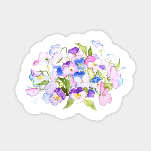 colorful pansies arrangement watercolor Magnet by colorandcolor