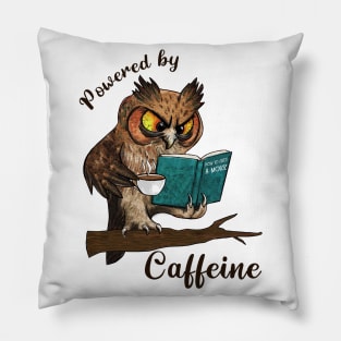 Powered by caffeine Funny Owl T-Shirt for Owl and Coffee Lovers Pillow