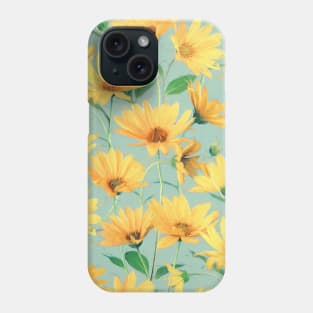 Painted Golden Yellow Daisies on soft sage green Phone Case