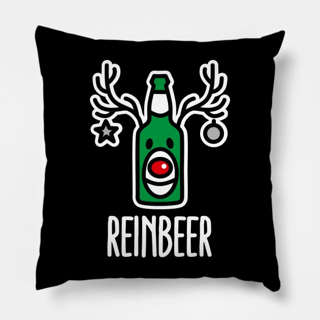 Reinbeer Reindeer Beer funny ugly Christmas pun Pillow by LaundryFactory