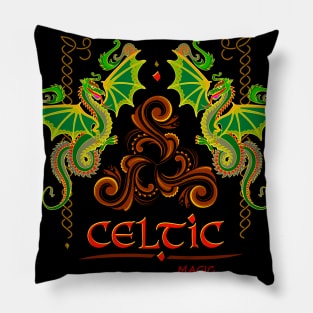 Celtic dragons and Triskele symbol Pillow