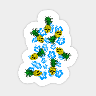 tropical pineapple skull in blue Magnet