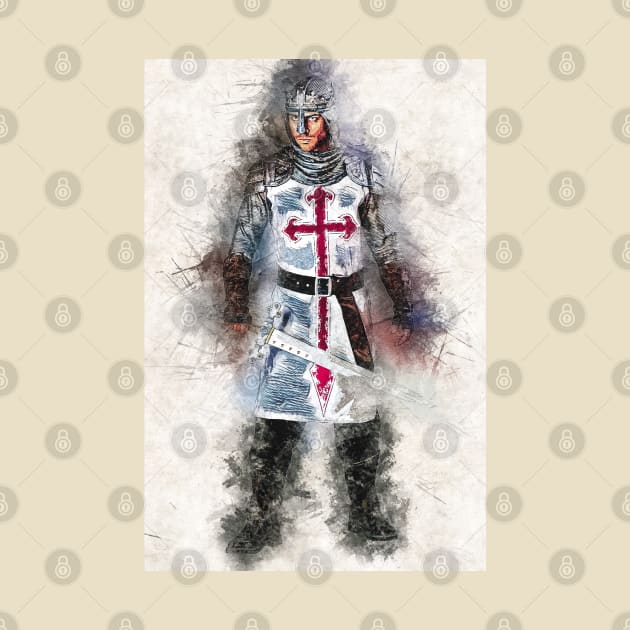 Knights Templar Warrior The crusader Watercolor Historic Fine Art by Naumovski