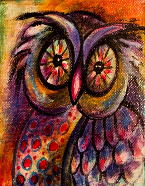 Whimsical Owl Painting Kids T-Shirt by Heartsake
