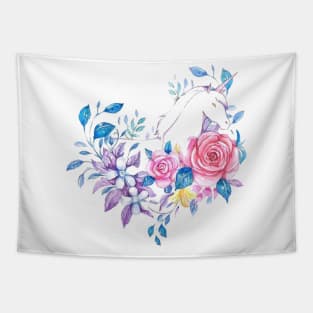 Rose and Unicorn in Heart Shape Tapestry