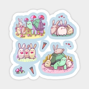 Cute bunnies and turtle with mushrooms sticker pack (get in medium or large) Magnet