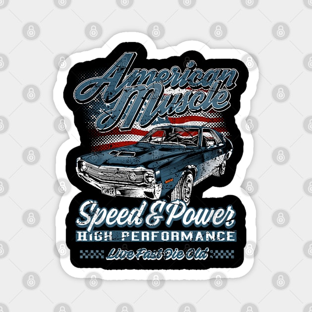 American Muscle Car Speed and Power Blue I Magnet by RockabillyM